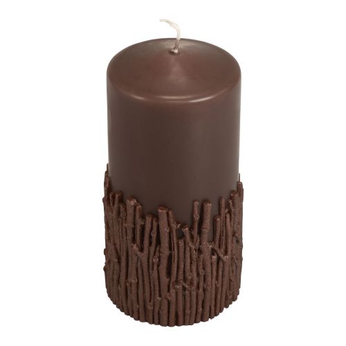 Product Pillar candle with branches, decorative, dark brown, 150/70mm, forest look