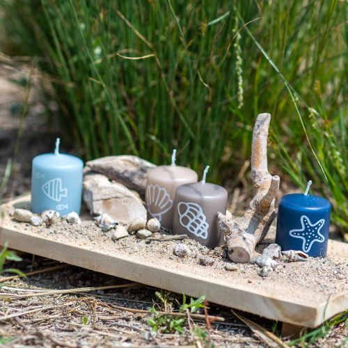 Floristik24 Pillar Candles 60/50 Maritime Decoration Candle Summer Decoration Mix Safe Candle 4pcs