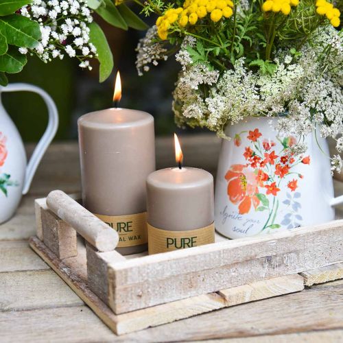 Pure pillar candle brown 90/60 natural wax candle sustainable stearin rapeseed candle decoration