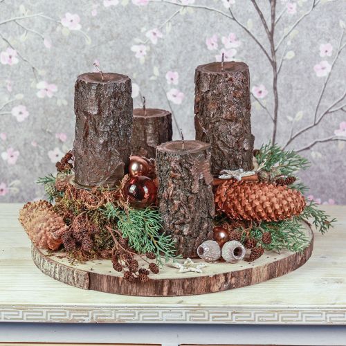 Floristik24 Pillar candle tree trunk decorative candle brown 130/65mm 1 pc