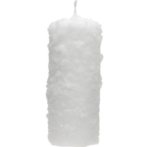 Product Advent candle set of 4 - White pillar candles with snowball effect and frost pattern, Christmas decoration 150/60mm