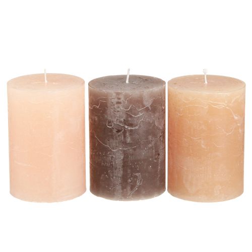 Product Rustic pillar candle set of 12 in brown tones, 70x100mm – Long burning time, marble look for decoration & ambience