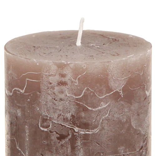 Product Rustic pillar candle set of 12 in brown tones, 70x100mm – Long burning time, marble look for decoration & ambience