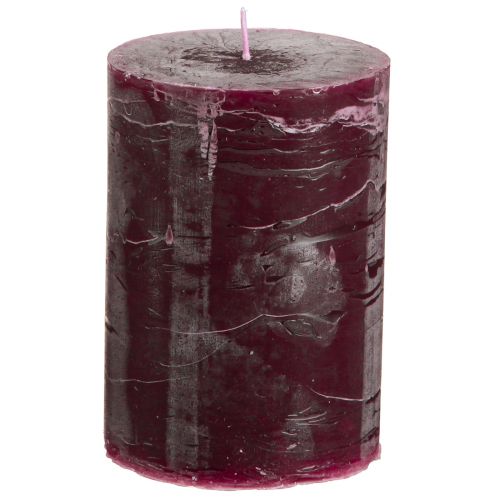 Product Burgundy red pillar candles, 70x100mm, set of 4, solid color, rustic, long burning time