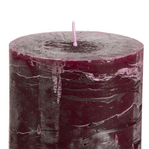 Product Burgundy red pillar candles, 70x100mm, set of 4, solid color, rustic, long burning time