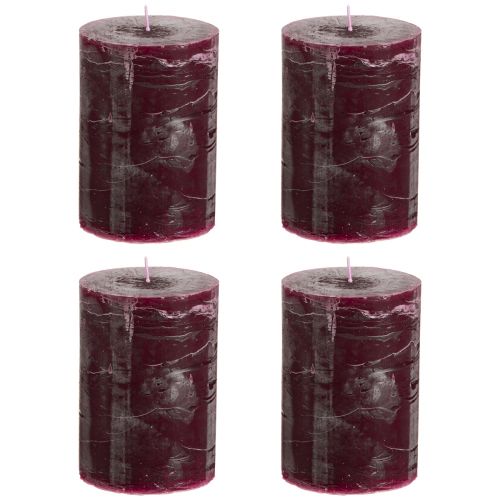 Product Burgundy red pillar candles, 70x100mm, set of 4, solid color, rustic, long burning time