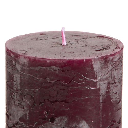 Product Burgundy colored pillar candles, 70x80mm, 4-pack, for elegant decoration and long burning time