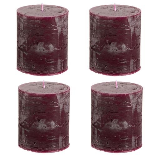 Product Burgundy colored pillar candles, 70x80mm, 4-pack, for elegant decoration and long burning time
