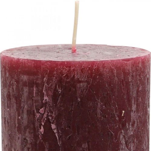 Floristik24 Solid Colored Candles Pillar Rustic Burgundy 80×110mm 4 Pcs