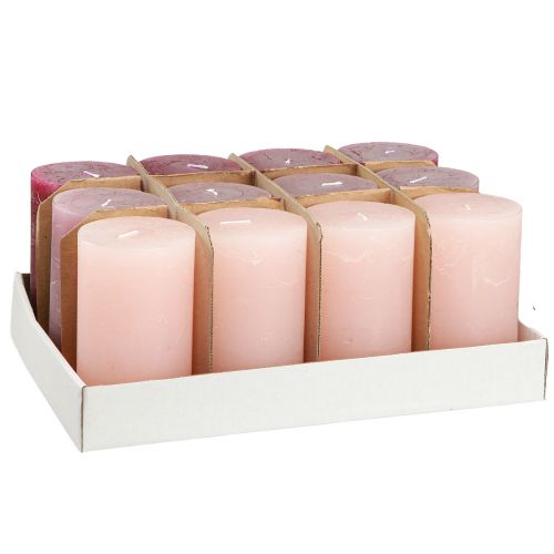 Product Set of 12 pillar candles in berry tones, dyed throughout, 70x120mm - Versatile home decoration