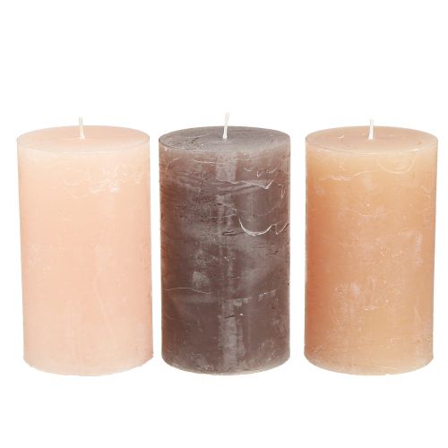 Product Decorative pillar candles, 3-color mix of brown tones, solid color, 70x120mm, set of 12 for ambiance &amp; home