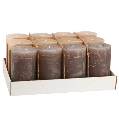 Product Decorative pillar candles, 3-color mix of brown tones, solid color, 70x120mm, set of 12 for ambiance &amp; home