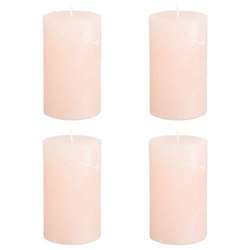 Product Pillar candles, solid colored light pink, 60×100mm, set of 4, decorative candles for Easter and weddings