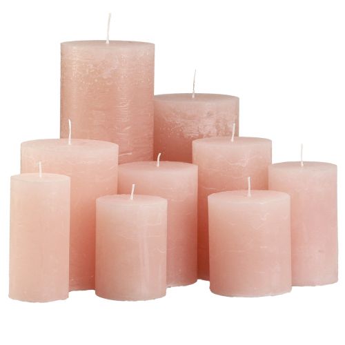 Product Pillar candles dyed light pink various sizes