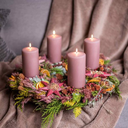 Floristik24 Pillar Candles Old Pink Grooved Candle 70/130mm 4 Pcs
