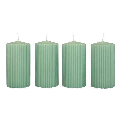 Floristik24 Pillar Candles Green Emerald Grooved Candles 70/130mm 4 Pcs