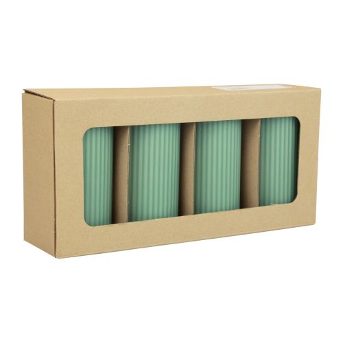 Product Pillar Candles Green Emerald Grooved Candles 70/130mm 4 Pcs