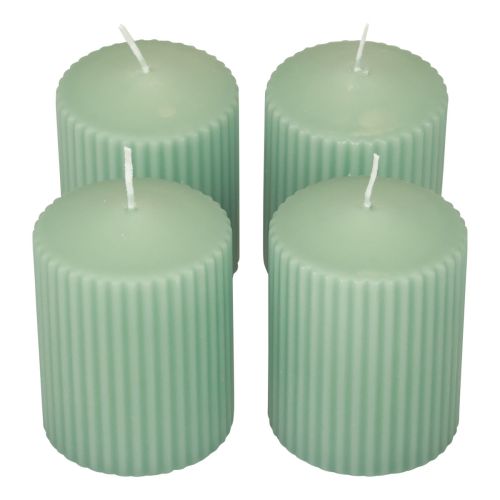 Floristik24 Pillar candles green emerald grooved candles 70/90mm 4pcs