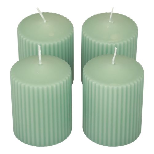 Floristik24 Pillar Candles Green Emerald Grooved Candles 70/90mm 4 Pcs