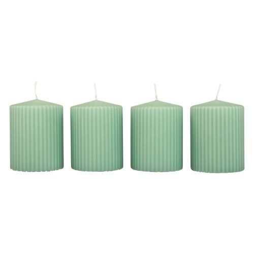 Floristik24 Pillar Candles Green Emerald Grooved Candles 70/90mm 4 Pcs