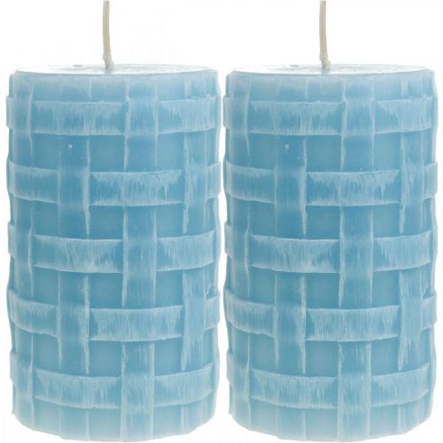 Wax candles basket pattern, pillar candles, candles Rustic light blue 110/65 2pcs