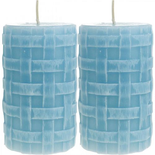 Floristik24 Wax candles basket pattern, pillar candles, candles Rustic light blue 110/65 2pcs