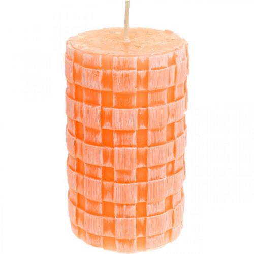 Rustic candles, pillar candles basket pattern, orange wax candles 110/65 2pcs