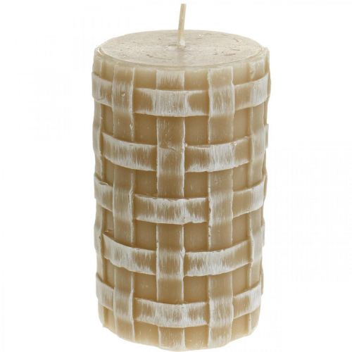 Rustic wax candles, brown pillar candles, braided candles 110/65 2pcs