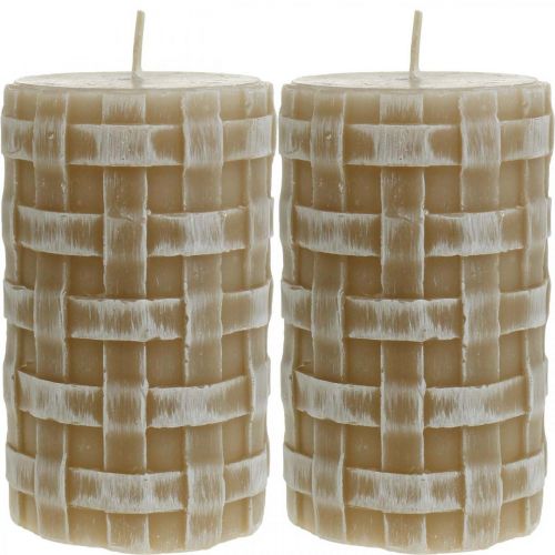 Product Brown pillar candles with rustic braided pattern, 110/65 mm, Safe Candle, set of 2