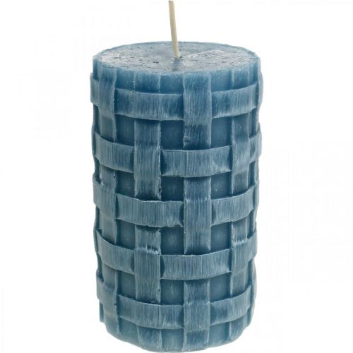 Pillar candles blue, wax candles Rustic, candles with braided pattern 110/65 2pcs