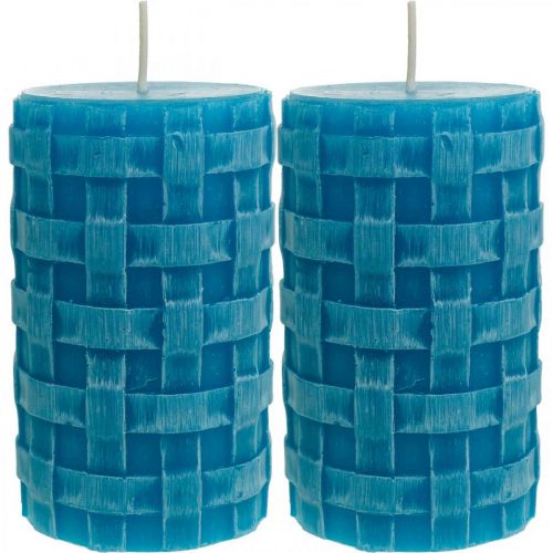 Floristik24 Rustic pillar candles, basket pattern candles, turquoise wax candles 110/65 2pcs