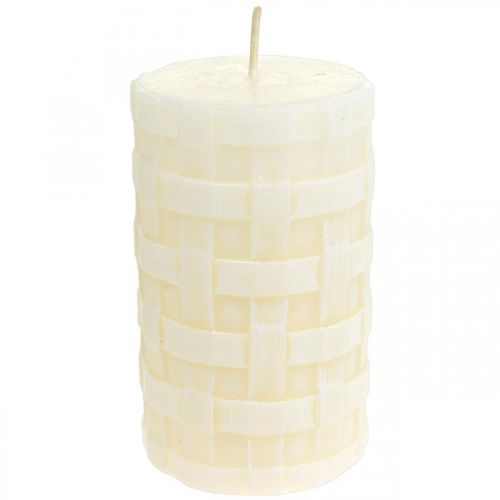 Rustic candles, white wax candles, basket pattern pillar candles 110/65 2pcs