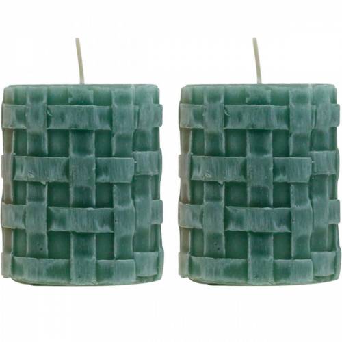 Rustic pillar candles green 80/65 - decorative candles set of 2 with safe and long burning