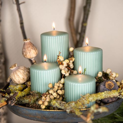 Floristik24 Pillar Candles Green Emerald Grooved Candles 70/90mm 4 Pcs