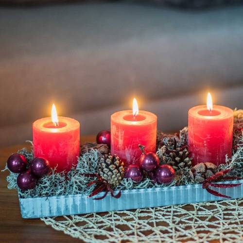 Floristik24 Tray with 4 candle holders zinc 40cm x 12.5cm 1p