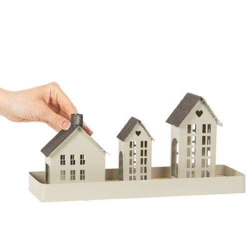 Light House Set Metal Three Houses on Tray 35cm 1 Set | Floristik24.ie