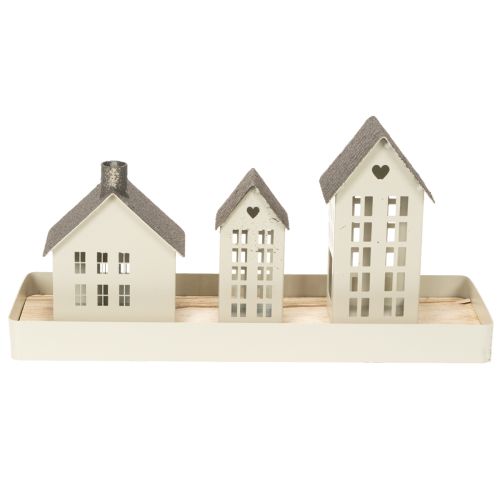 Light House Set Metal Three Houses on Tray 35cm 1 Set | Floristik24.ie