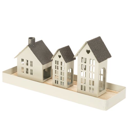 Light House Set Metal Three Houses on Tray 35cm 1 Set | Floristik24.ie
