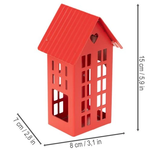 Metal Tealight Holder Houses Red with Tray 35cm 1 Set | Floristik24.ie