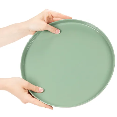 Round green decorative plate on a stand for table arrangement, 30cm | Floristik24.ie