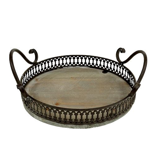 Floristik24 Tray with handles Ø20cm H8.5cm Brown