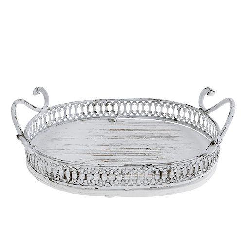 Tray with handles oval 23cm x 17.5cm H7.5cm white