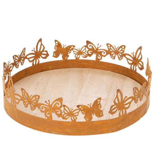 Tray with butterflies, spring, table decoration, metal decoration, rusted finish, Ø20cm H6.5cm buy online | Floristik24.ie