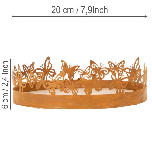 Tray with butterflies, spring, table decoration, metal decoration, rusted finish, Ø20cm H6.5cm | Floristik24.ie