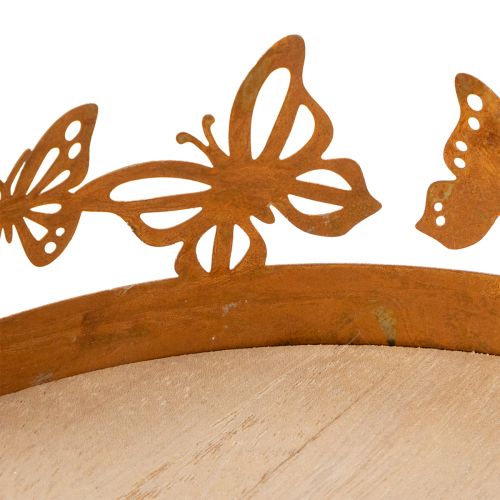 Tray with butterflies, spring, table decoration, metal decoration, rusted finish, Ø20cm H6.5cm | Floristik24.ie