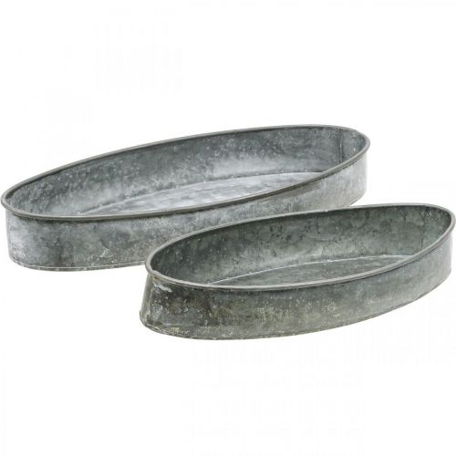 Product Decorative bowl metal socket bowl oval gray L33cm/31cm set of 2