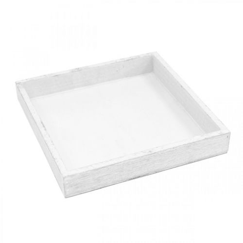 Product Decorative tray white square wood vintage 19×19cm 2pcs
