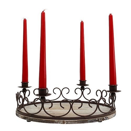 Floristik24 Tray with 4 candle holders Ø38cm brown