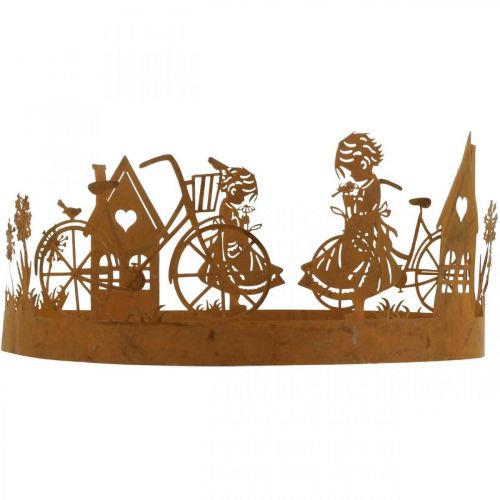 Product Decorative tray girl with flower, metal decoration with bicycle house dandelion patina Ø24cm H11cm