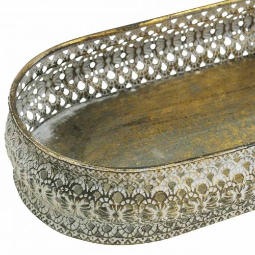 Product Decorative tray oval antique gold, white 40.5 × 14cm